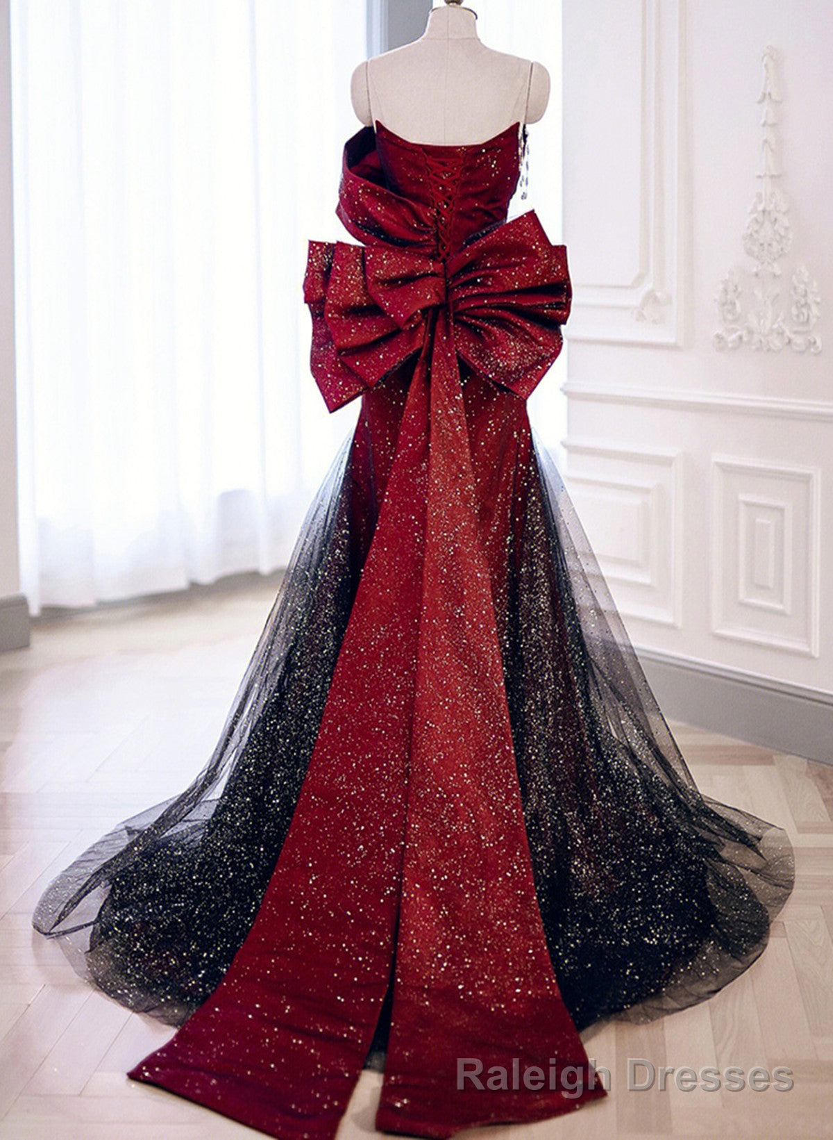 Elegant Black And Red Sweetheart Mermaid Long Prom Dress, Black And Red Prom Dress