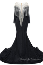 Deep V-neck Shiny Royal Blue Long sleeves Mermaid Prom Dress