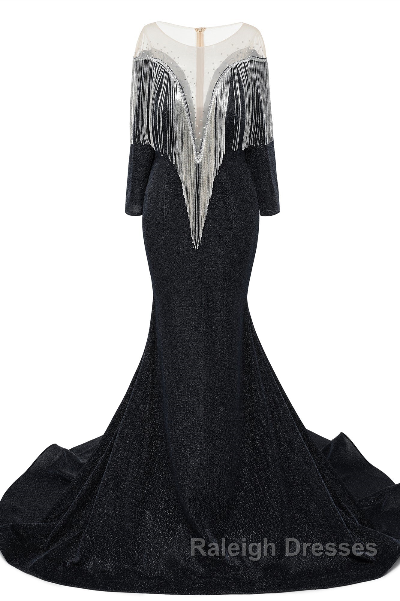 Deep V-neck Shiny Royal Blue Long sleeves Mermaid Prom Dress