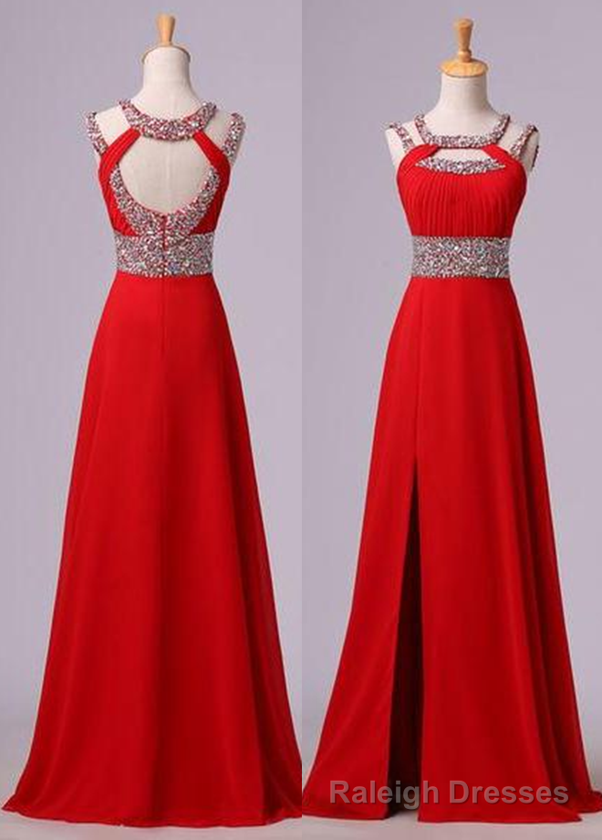 2025 Gorgeous Red Beading Open Back Chiffon Prom Dresses