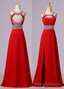 2025 Gorgeous Red Beading Open Back Chiffon Prom Dresses