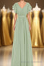 Elegant Sage Green Ruffled A Line Long Bridesmaid Dresses