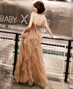 Champagne Tulle Long Prom Dress Champagne Evening Dress 1