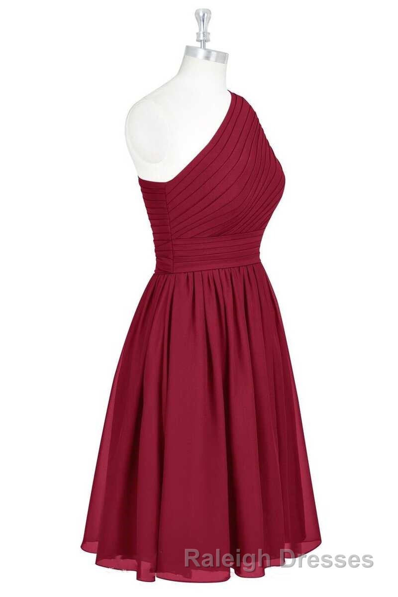 Wine Red Chiffon One-Shoulder Gathered Short Bridesmaid Dress Secondary image