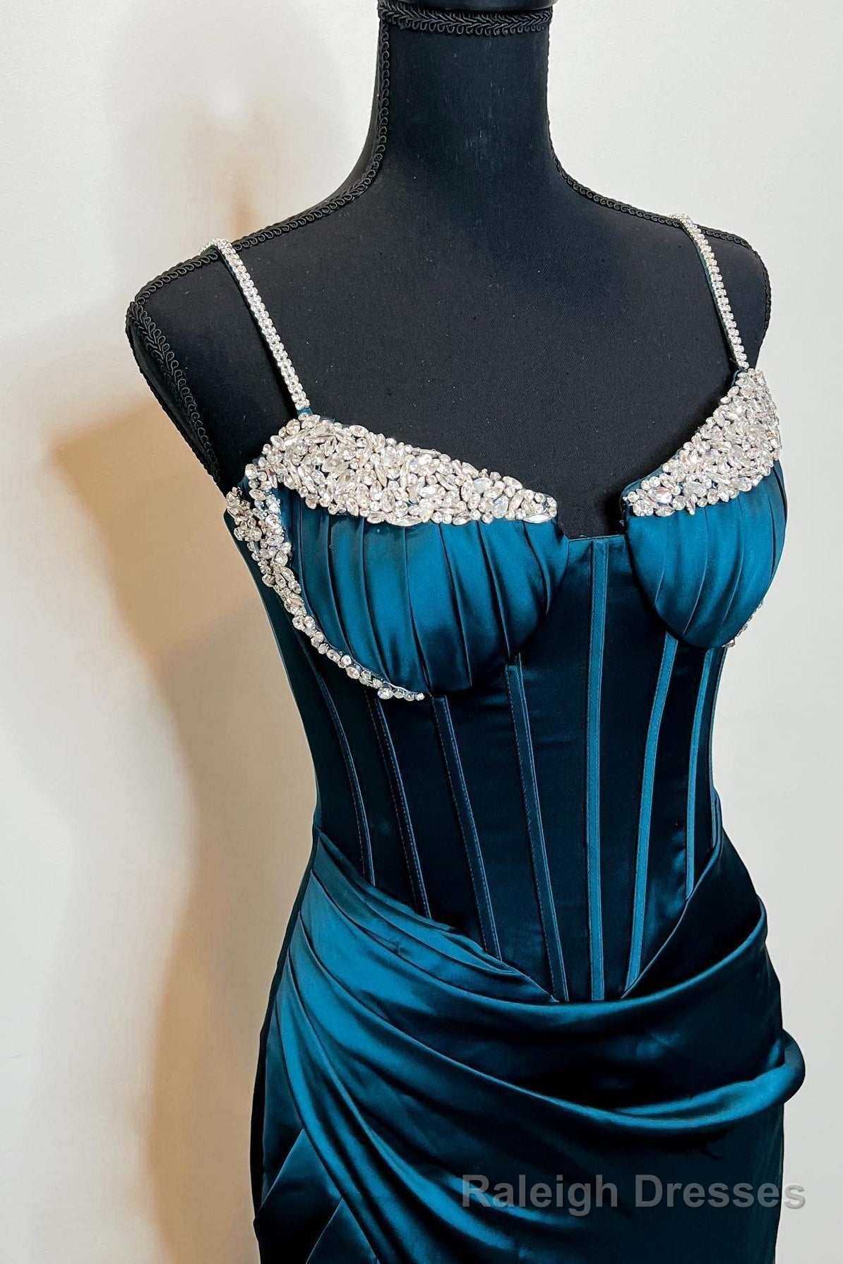 Dark Blue Mermaid Beaded Pleated Satin Long Prom Dress with Slit Secondary image