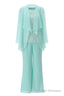 Aqua Three-Piece Chiffon Mother of the Bride Pant Suits