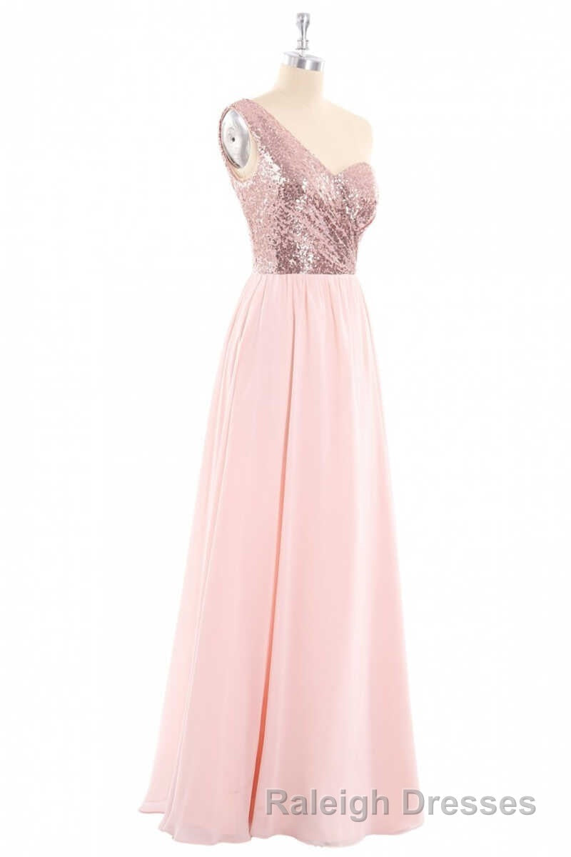 One Shoulder Sequin and Chiffon A Line Long Bridesmaid Dresses