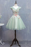 Light Green Appliques V Neck A Line Short Homecoming Dress