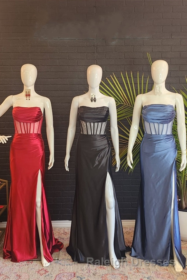 Black Strapless Mermaid Satin Long Prom Dress with Slit Secondary image