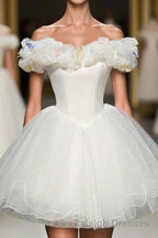 Cute White Tulle Short Prom Gown White Homecoming Dress