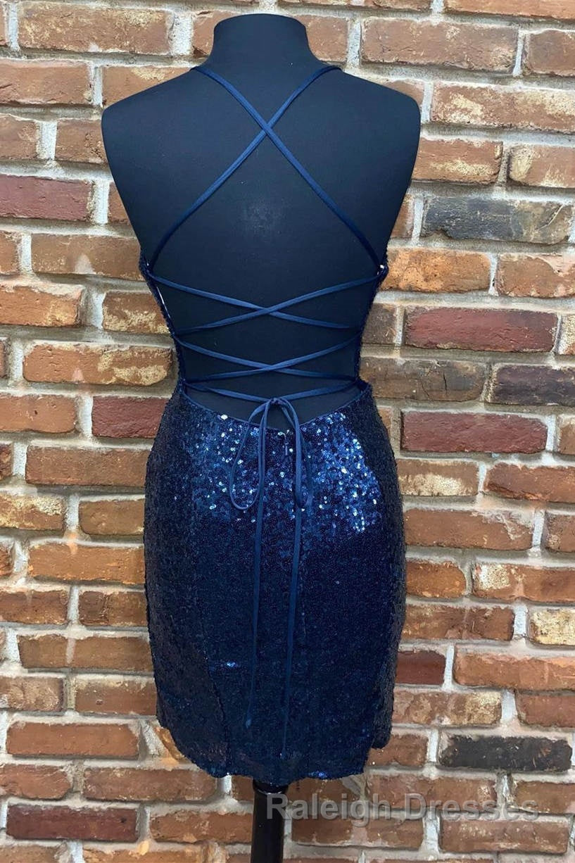 Cute Navy Blue Sequins Tight Mini Homecoming Dress Secondary image