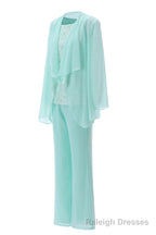 Aqua Three-Piece Chiffon Mother of the Bride Pant Suits