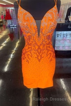 Royal Blue Beaded Plunge V Lace-Up Short Homecoming Dress