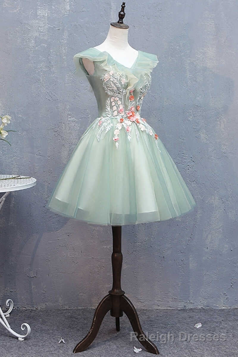 Light Green Appliques V Neck A Line Short Homecoming Dress Main image