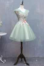 Light Green Appliques V Neck A Line Short Homecoming Dress