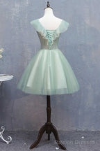 Light Green Appliques V Neck A Line Short Homecoming Dress