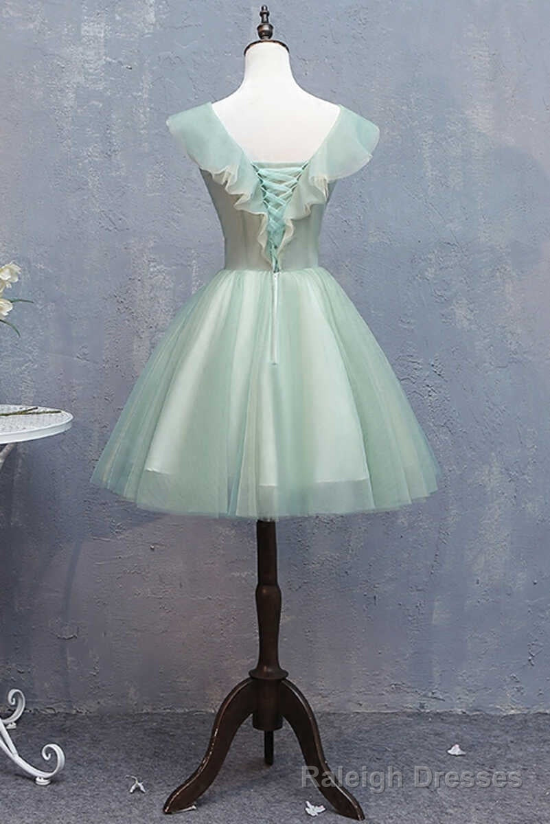 Light Green Appliques V Neck A Line Short Homecoming Dress
