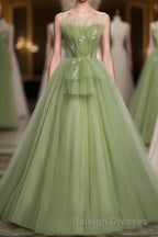 Green Tulle Long Prom Dress, Green Tulle Formal Dress