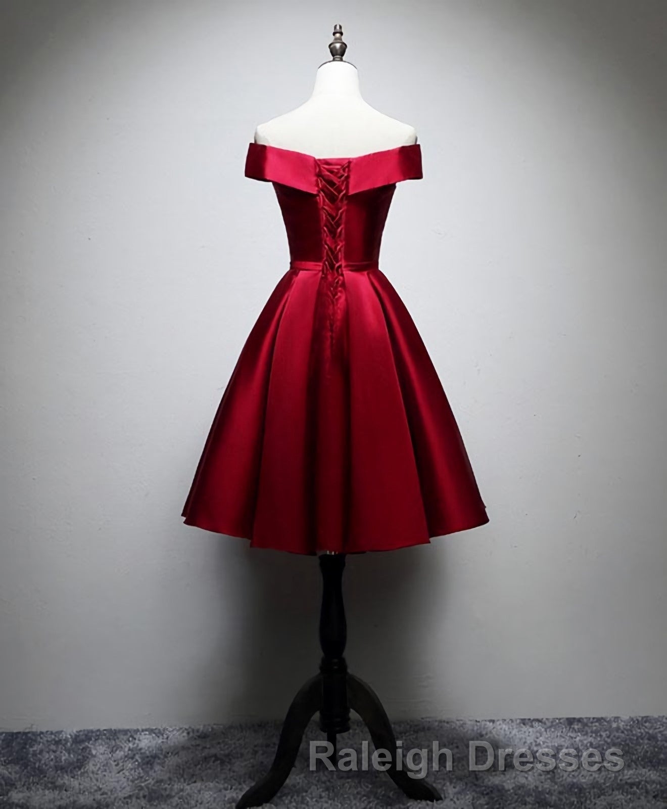 Simple Satin Burgundy Short Prom Dress, Burgundy Homecoming Dress