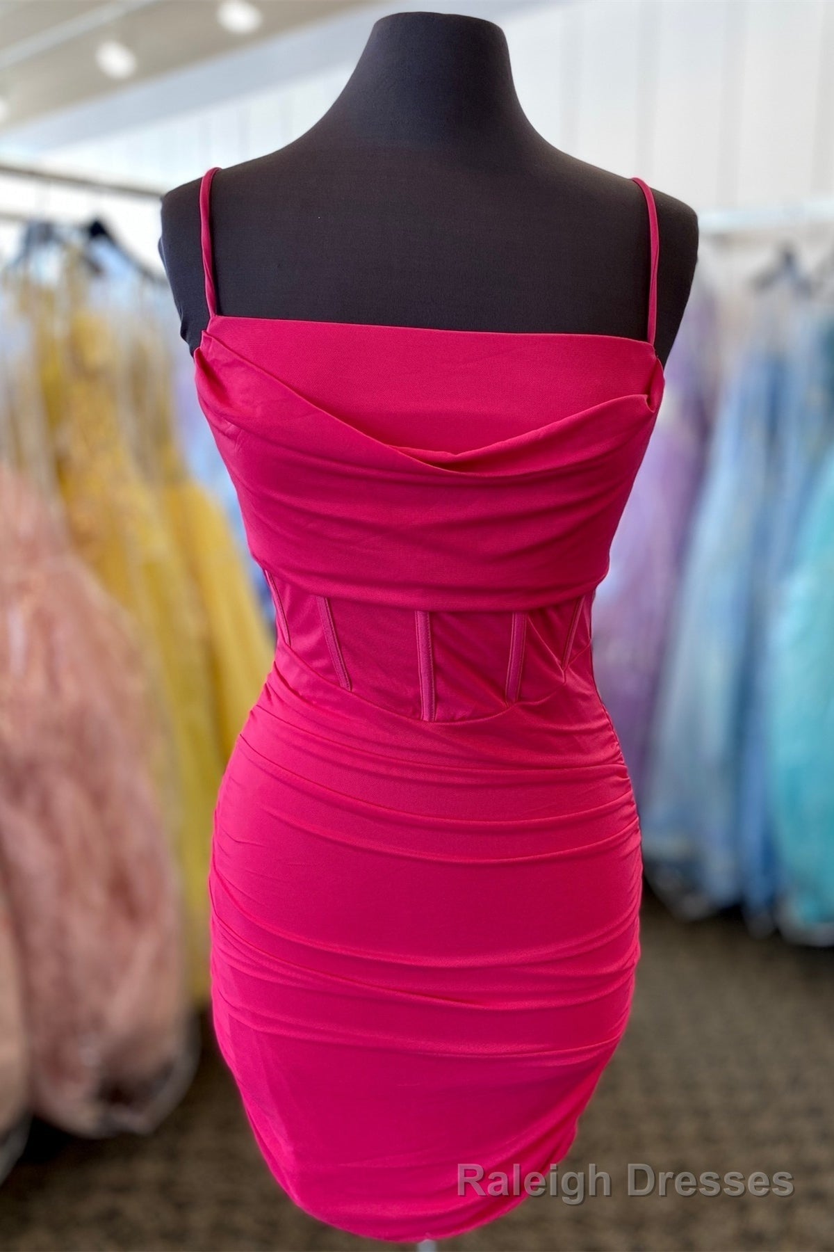 Fuchsia Sheath Satin Straps Homecoming Dress Main image