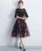 Black Lace Tulle Short Prom Dress Black Lace Bridesmaid Dress