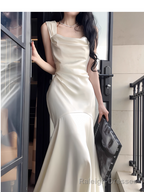 Elegant Mermaid Prom Dress Satin White Long Evening Dress