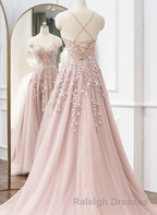 Pink Tulle With Lace Straps Long Prom Dresses Pink Tulle Prom Dresseses