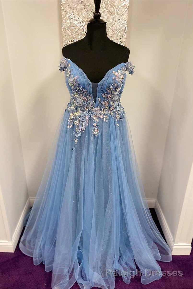 Fairy-Tale Blue Floral Appliques Off-the-Shoulder A-Line Prom Gown Main image