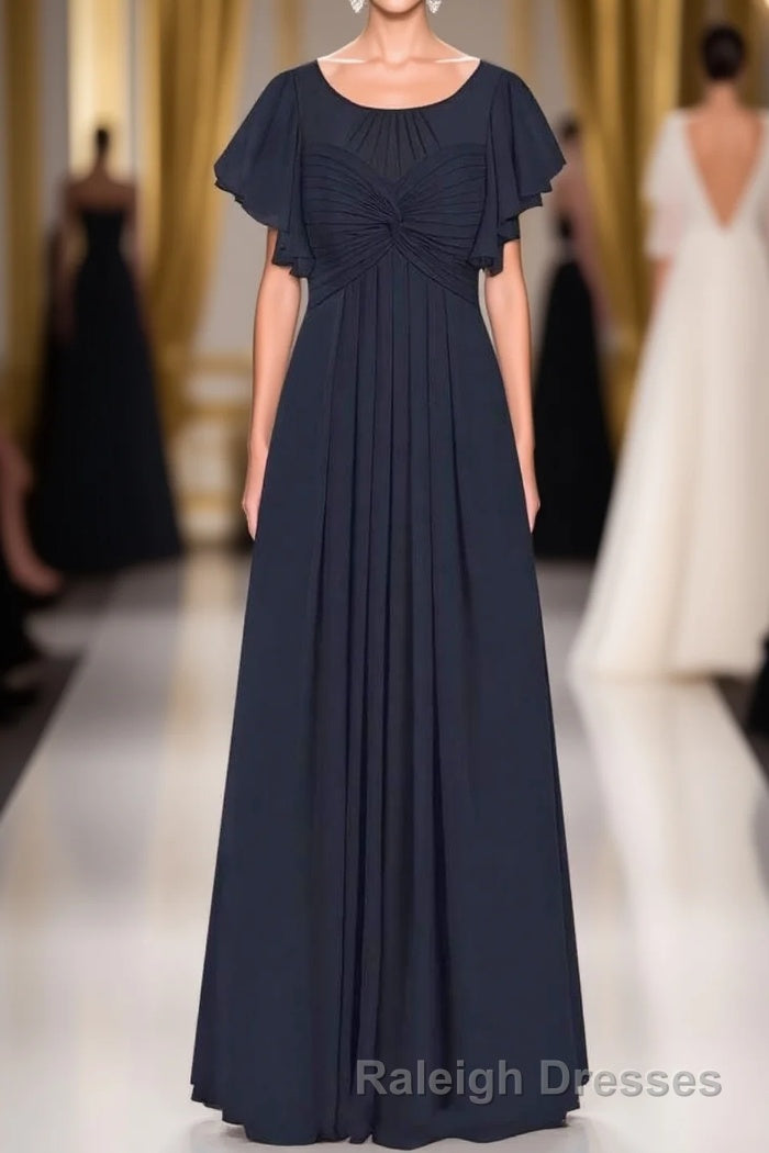 Black Chiffon Twist-Front Ruffled Long Bridesmaid Dress Main image