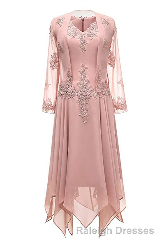 Dusty Pink Two-Piece V-Neck Appliques Mother of the Bride Dress