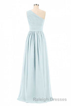 Dusty Blue Chiffon One Shoulder Banded Waist Bridesmaid Dresses