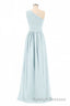 Dusty Blue Chiffon One Shoulder Banded Waist Bridesmaid Dresses