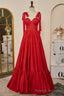 Red Bow Tie Straps A-line Satin Long Prom Dress