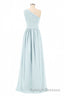Dusty Blue Chiffon One-Shoulder Banded Waist Bridesmaid Dress