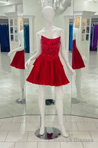 Red Strapless Mirror-Cut Sequins Top A-line Homecoming Dress
