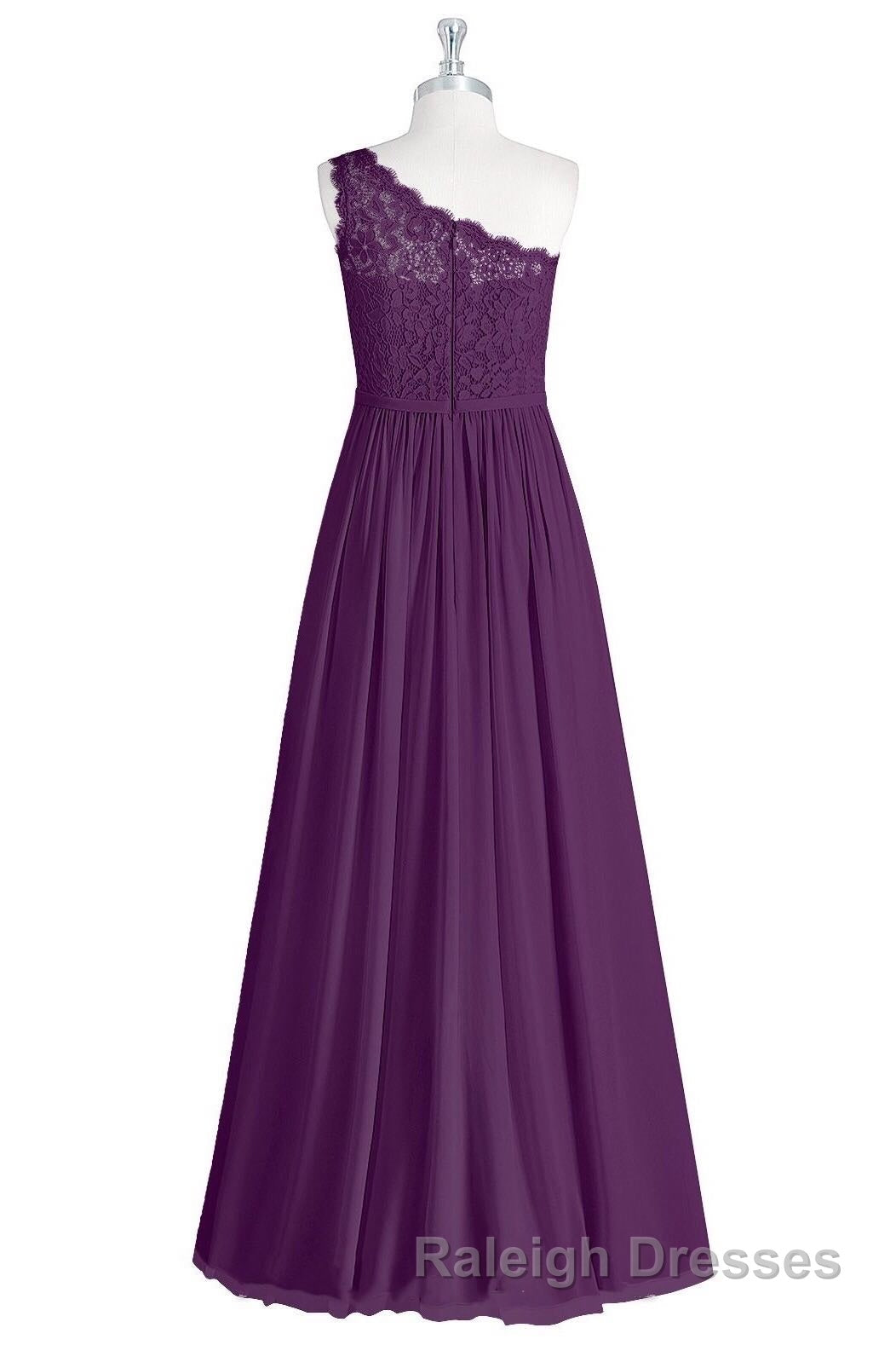 One Shoulder Purple Lace A Line Long Bridesmaid Dresses with Slit Secondary image