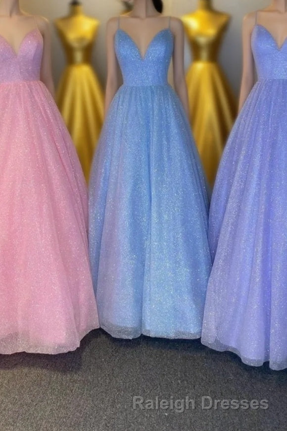 Cute V-Neck Tulle Long Prom Dresses, A-Line Evening Dresses Main image