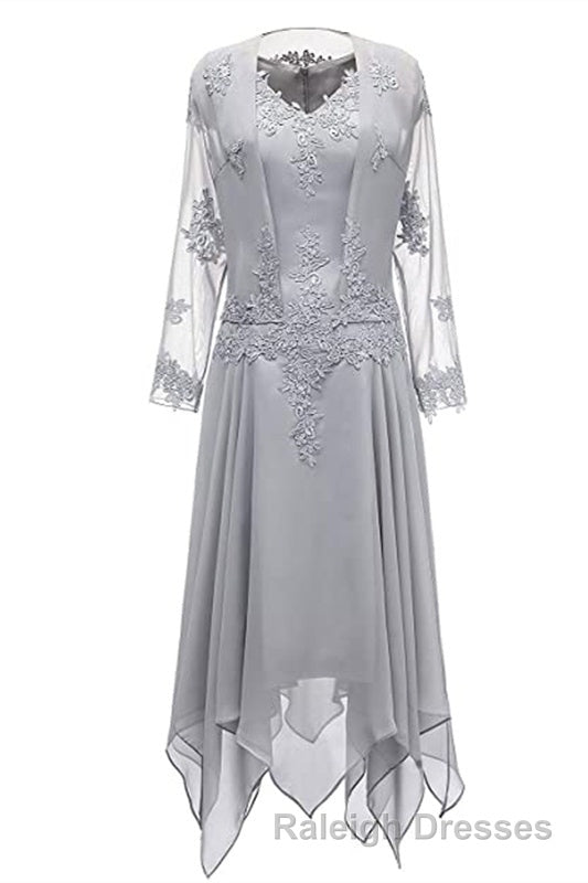 Dusty Pink Two-Piece V-Neck Appliques Mother of the Bride Dress