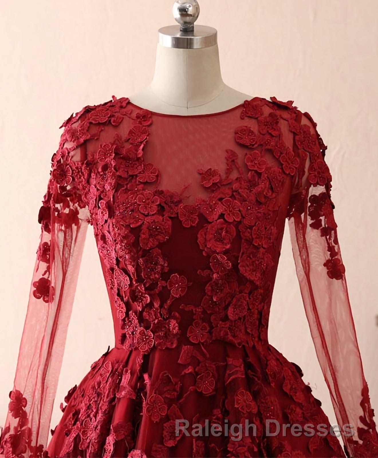 Burgundy Lace Satin Long Prom Dress, Burgundy Lace Evening Dress