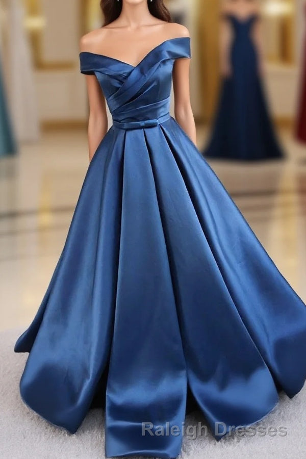Simple Blue Satin Long Prom Dress, Blue Formal Dress Main image