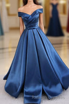 Simple Blue Satin Long Prom Dress, Blue Formal Dress