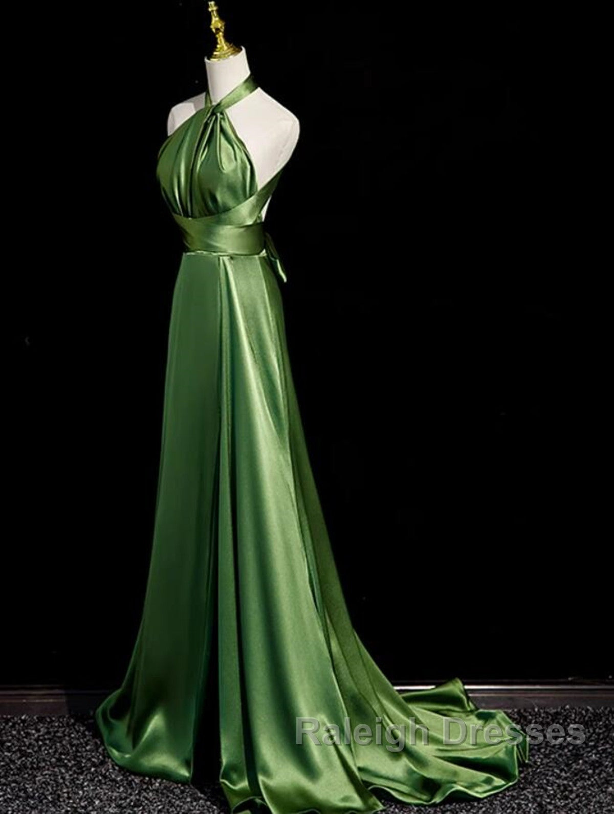 Green Soft Satin Halter Long Evening Dress Party Dress, Green A-line Prom Dress Secondary image