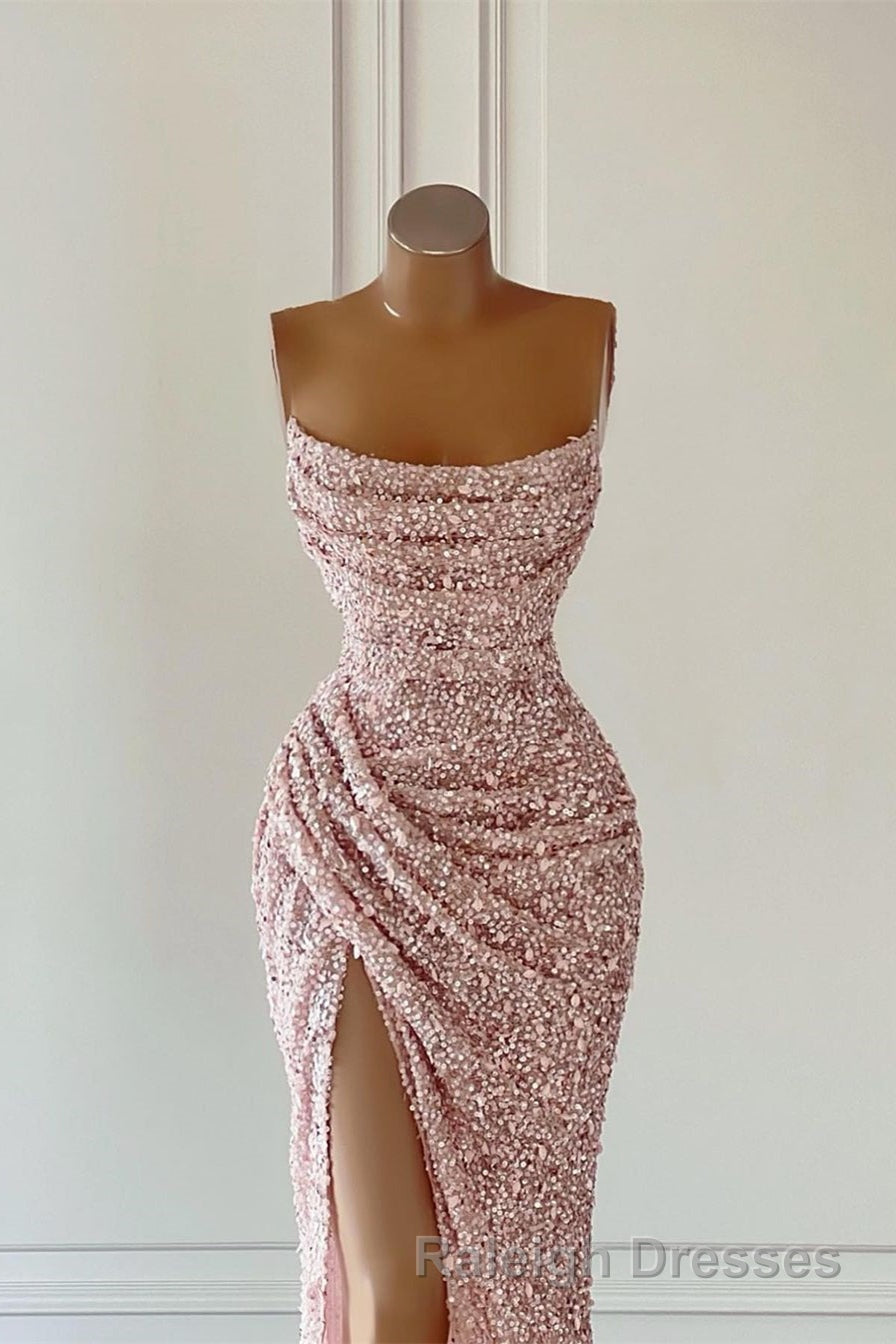 New Arrival Pink Sequins Sleeveless Prom Dress With Split Secondary image