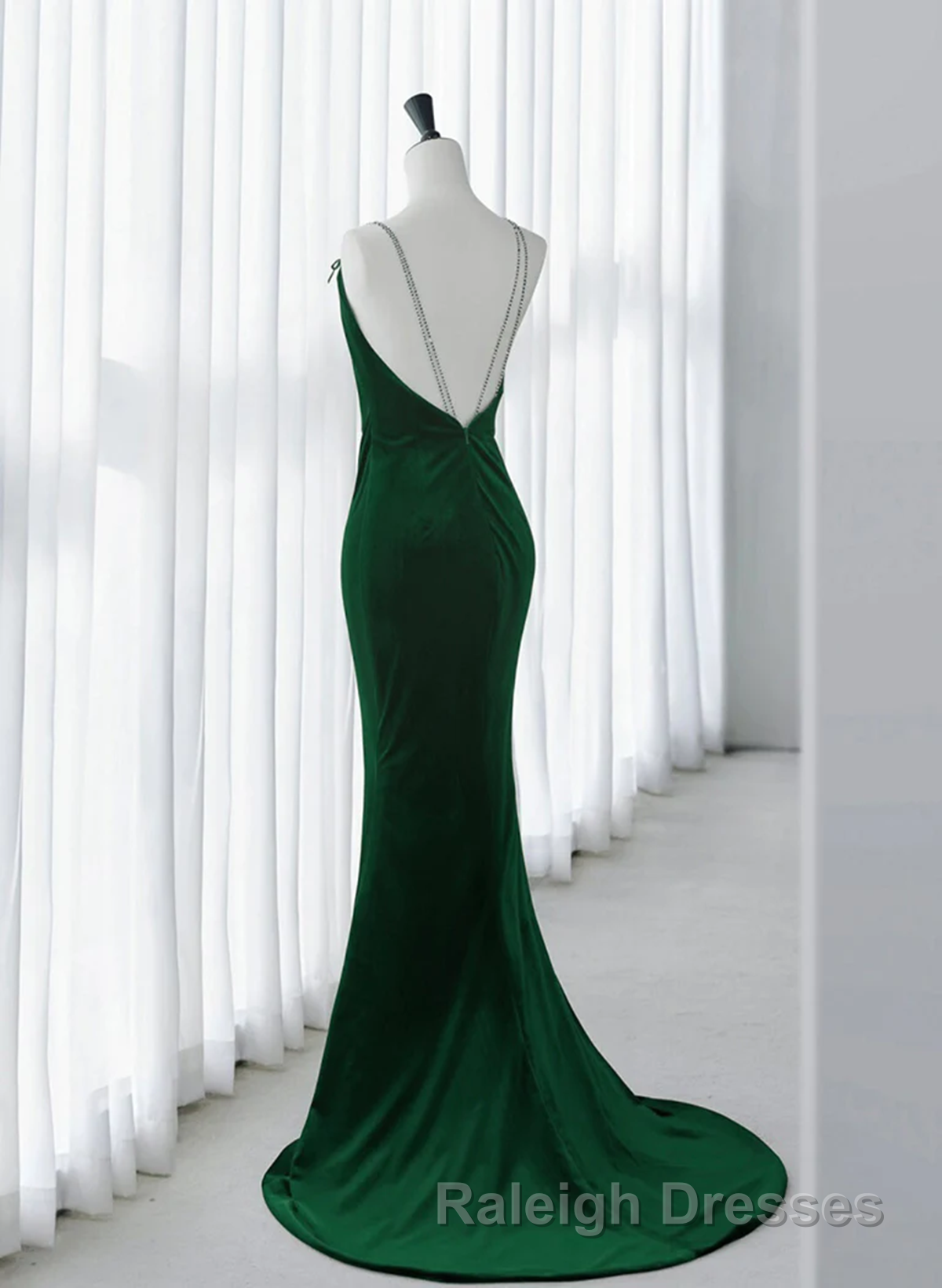 Green Velvet Mermaid Straps Long Formal Dress, Green Evening Dress Party Dress Secondary image