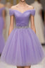 Purple Off Shoulder Tulle Sequin Prom Dresses Purple Homecoming Dresses