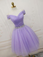Purple Off Shoulder Tulle Sequin Prom Dresses Purple Homecoming Dresses