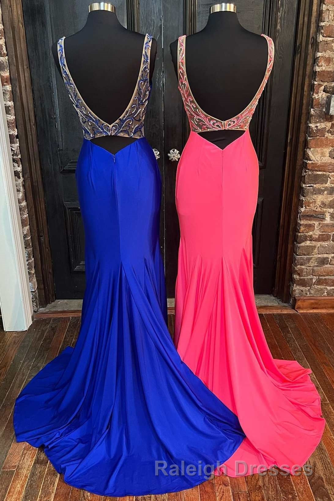 Royal Blue V-Neck Open Back Mermaid Long Prom Dress Secondary image