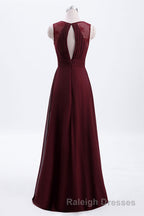 Burgundy Chiffon A Line Pleated Long Bridesmaid Dresses