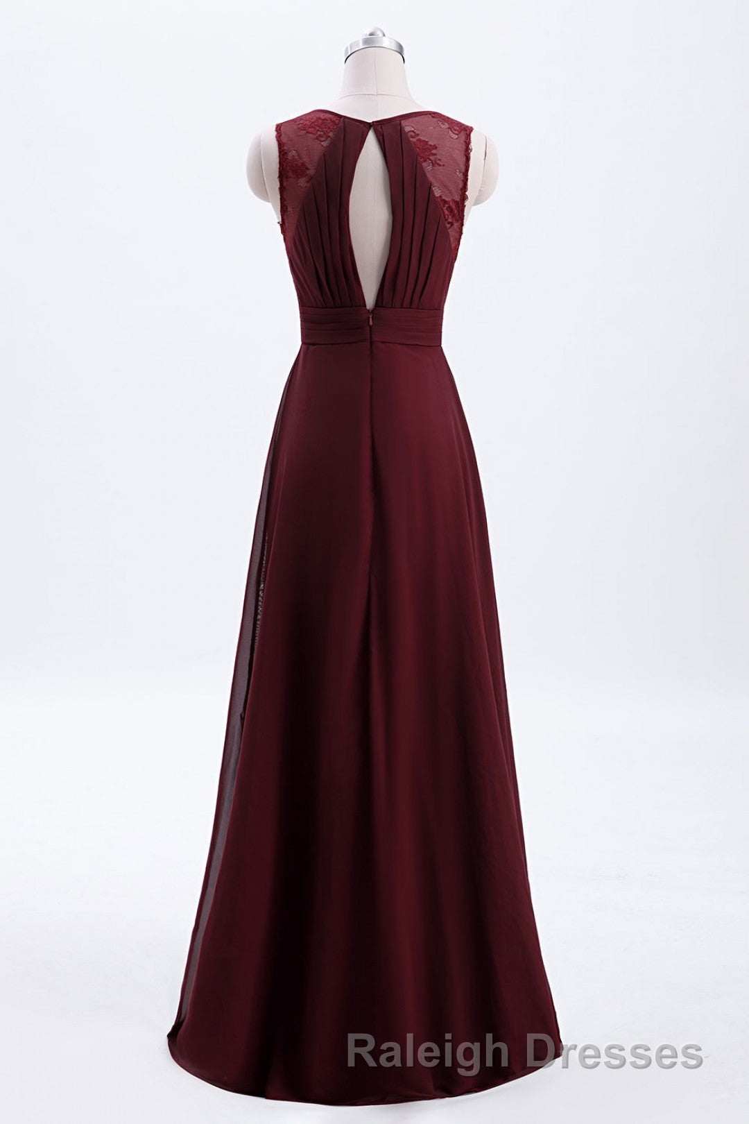 Burgundy Chiffon A Line Pleated Long Bridesmaid Dresses