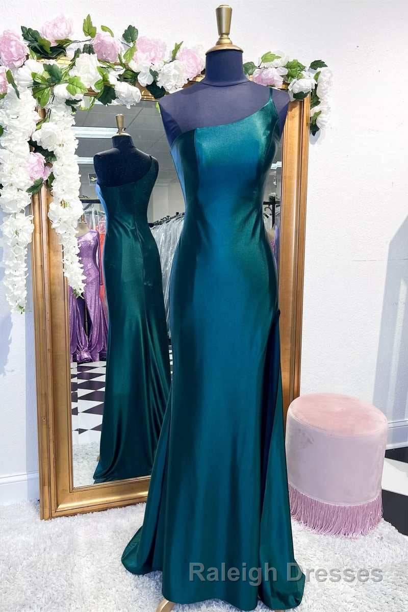 One Shoulder Royal Blue Mermaid Long Dresses with Slit